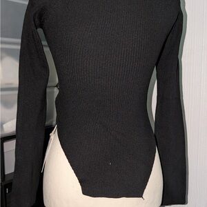 Commense Black Cowl Neck Ribbed Sweater
